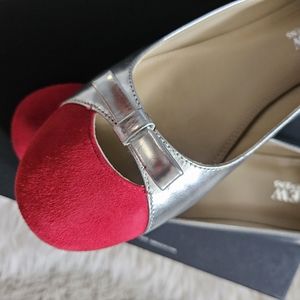 Andrew Stevens Red & Silver Leather Flats 6.5
